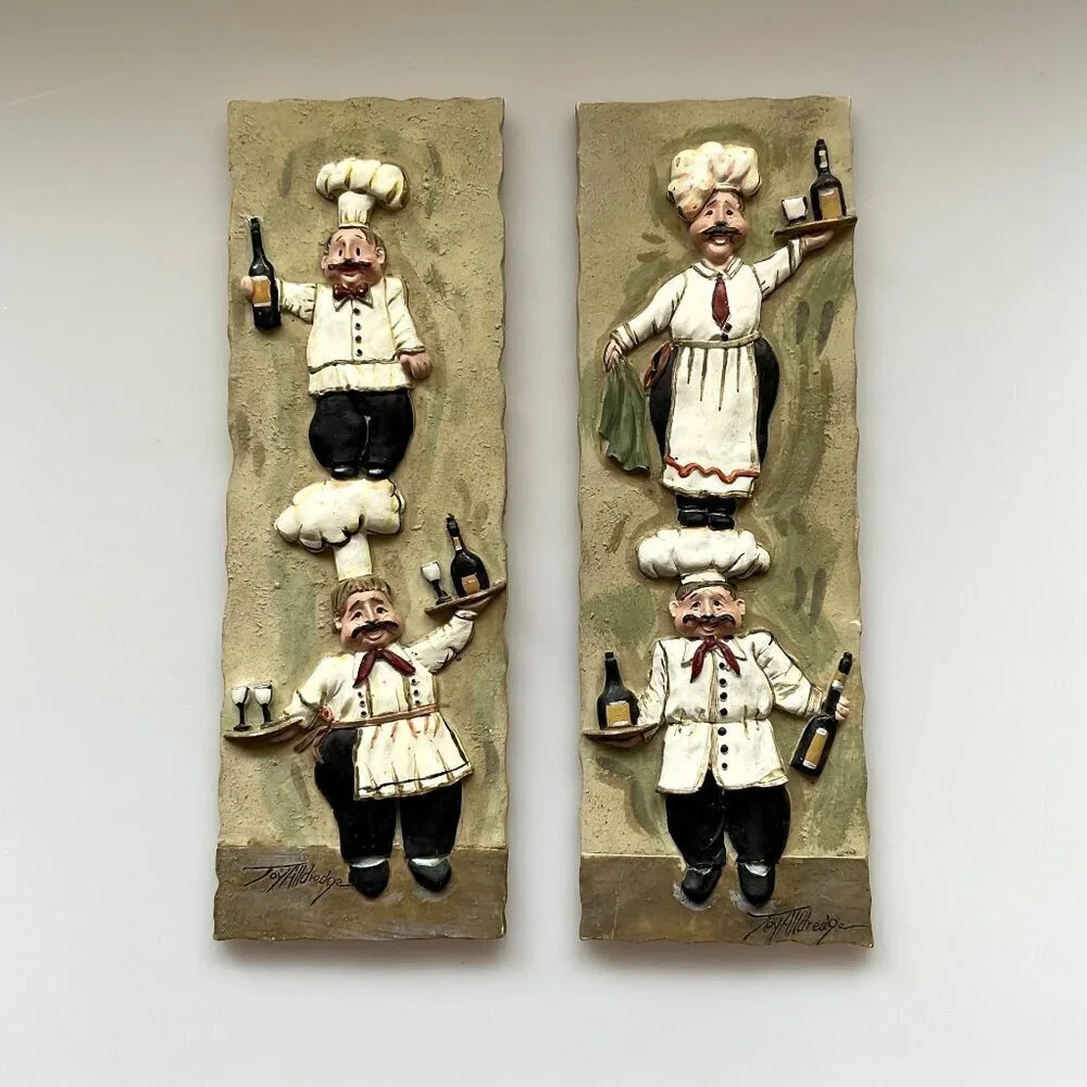 JOY ALLDREDGE ITALIAN CHEF WALL PLAQUES 3D WINE TILES